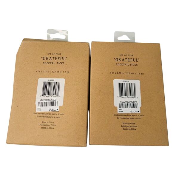 (2) Sets Of 4 Cocktail Picks 2 Prong Metal Gold Grateful Appetizer Forks New - Picture 2 of 5